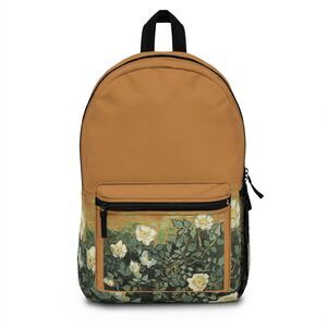 NEW greenshipper Wild Roses Tan Brown Floral Painting Print Artsy Knapsack Bag